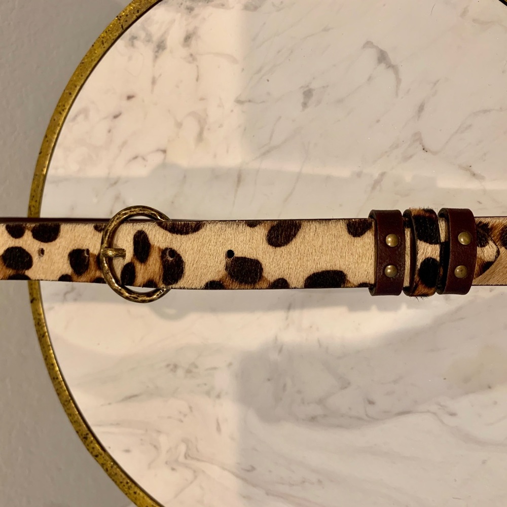 Chico’s Leopard Pony Hair Brown Leather Belt